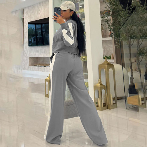 Casual Ribbon Long Sleeve Wide Leg Jogger Set