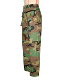 Casual Camouflage Print Multi-pocket Cargo Straight-leg Trousers