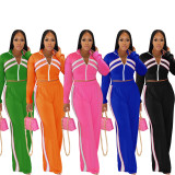 Hot Sale Fashion Women Colors Patchwork Long Sleeves Casual Sports 2pc