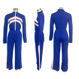 Hot Sale Fashion Women Colors Patchwork Long Sleeves Casual Sports 2pc