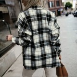 Casual Plaid Buckle Single Breasted Turndown Collar Tops