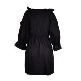 Fashion 3/4 Sleeve Cold Shoulder Solid Color Club Dress