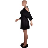 Fashion 3/4 Sleeve Cold Shoulder Solid Color Club Dress