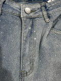 Women's Hot Drilling Washed Jeans High Waist Wide Leg Stretchy Denim Pants