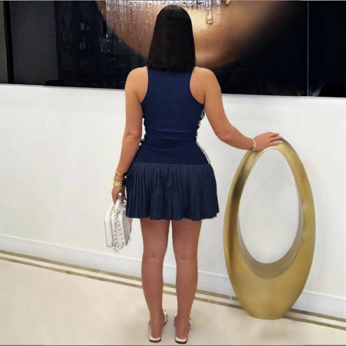 Summer Tank Striped Stretch Sleeveless Pleated A-line Athletic Sport Dresses