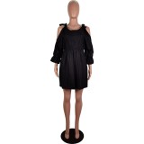 Fashion 3/4 Sleeve Cold Shoulder Solid Color Club Dress