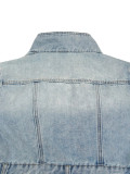 Club Wear Vintage Denim Dress Lapel Collar Shirt with Leg Cover Cargo Dress