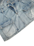 Club Wear Vintage Denim Dress Lapel Collar Shirt with Leg Cover Cargo Dress