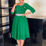 2025 New Fashion Elegant Round Neck Splicing African Dress with Belt
