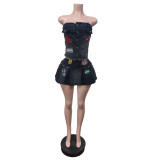 Tube Top Pleated Skirt Embroidery Suit Fashion Stretch Skirt Set