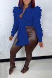 Lace Up Tie Bow Blouse Shirt Puff Long Sleeve V-neck Ruffle Blouse Top
