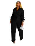 Solid Color Two-piece Long Sleeve Pleated Casual Shirt Straight Leg Trousers