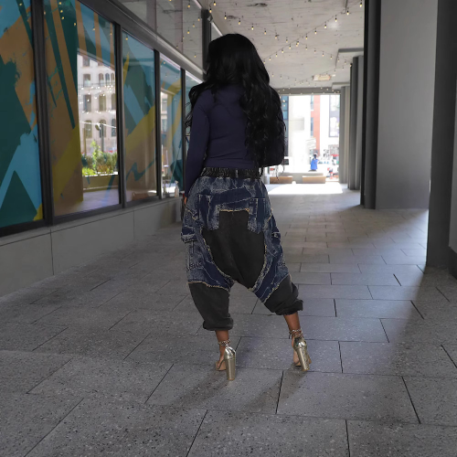 Women's Baggy Stretchy Denim Harem Pants High Waisted Splicing Jeans