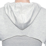 Casual Hooded Hollow Sweatshirt Solid Color Vest Trousers Three Piece Set
