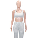 Casual Hooded Hollow Sweatshirt Solid Color Vest Trousers Three Piece Set