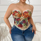 Sexy Women Tube Tops Vintage Floral Strapless Corset Cropped Top