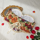 Sexy Women Tube Tops Vintage Floral Strapless Corset Cropped Top