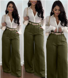 Casual Solid Color Loose Mid Waist Conventional Patchwork Bottoms