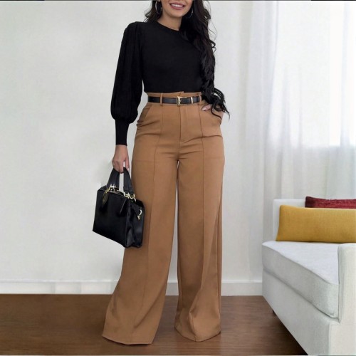 Casual Solid Color Loose Mid Waist Conventional Patchwork Bottoms