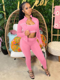 3-Piece Set Tank Top Zipper Thumb-Clutch Long Sleeves and Skinny Pants