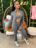 3-Piece Set Tank Top Zipper Thumb-Clutch Long Sleeves and Skinny Pants
