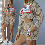Fall Long Sleeve Shorts Set with Graphic Print