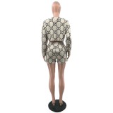 Fall Long Sleeve Shorts Set with Graphic Print