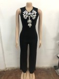 Casual Sleeveless Patchwork O Neck Regular Jumpsuits