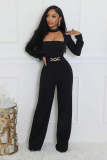 Womens Long Sleeve Halter Solid Bodycon Party Clubwear Jumpsuit Without Belt