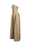 Women Strapless Bodycon Backless Flare Pants Jumpsuit