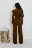 Womens Long Sleeve Halter Solid Bodycon Party Clubwear Jumpsuit Without Belt
