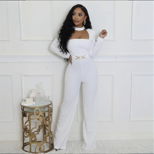 Womens Long Sleeve Halter Solid Bodycon Party Clubwear Jumpsuit Without Belt