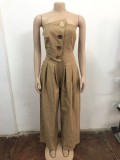 Women Strapless Bodycon Backless Flare Pants Jumpsuit
