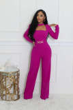 Womens Long Sleeve Halter Solid Bodycon Party Clubwear Jumpsuit Without Belt