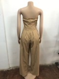 Women Strapless Bodycon Backless Flare Pants Jumpsuit
