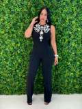 Casual Sleeveless Patchwork O Neck Regular Jumpsuits