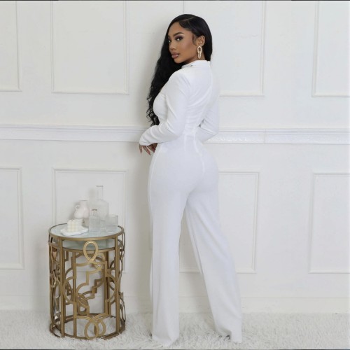 Womens Long Sleeve Halter Solid Bodycon Party Clubwear Jumpsuit Without Belt