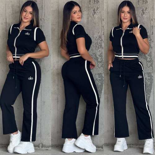 Autumn Embroidery Patchwork Thread Contrast Color Trousers Set