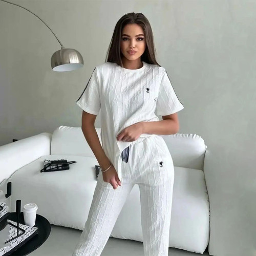 Casual Embroidery Jacquard Ribbon Short Sleeve Trousers Suit