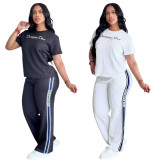 Casual Jacquard Loose Short Sleeve Two-piece Pant Set