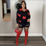 Autum/winter Love Pullover Sweater Women Knitted Jacquard V-neck Long Sleeve Top
