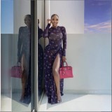 2025 Mesh Slit Long Sleeve Dresses