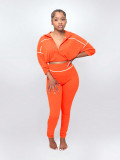 Women Casual Sports Zipper Long Sleeve Top and Pants Two-Piece Set