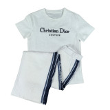 Casual Jacquard Loose Short Sleeve Two-piece Pant Set
