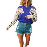 Crop Jumpers Pullover Sweaters Women Leopard Crew Neck Cable Knit Autumn Tops