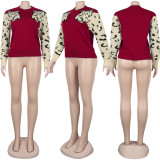 Crop Jumpers Pullover Sweaters Women Leopard Crew Neck Cable Knit Autumn Tops