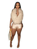 Elastic Satin Feather Deep V Halter Fashion Rompers