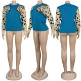 Crop Jumpers Pullover Sweaters Women Leopard Crew Neck Cable Knit Autumn Tops