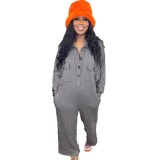 Women's Casual Turndown Collar Wide-Leg Jumpsuit with Buttons