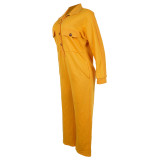 Women's Casual Turndown Collar Wide-Leg Jumpsuit with Buttons